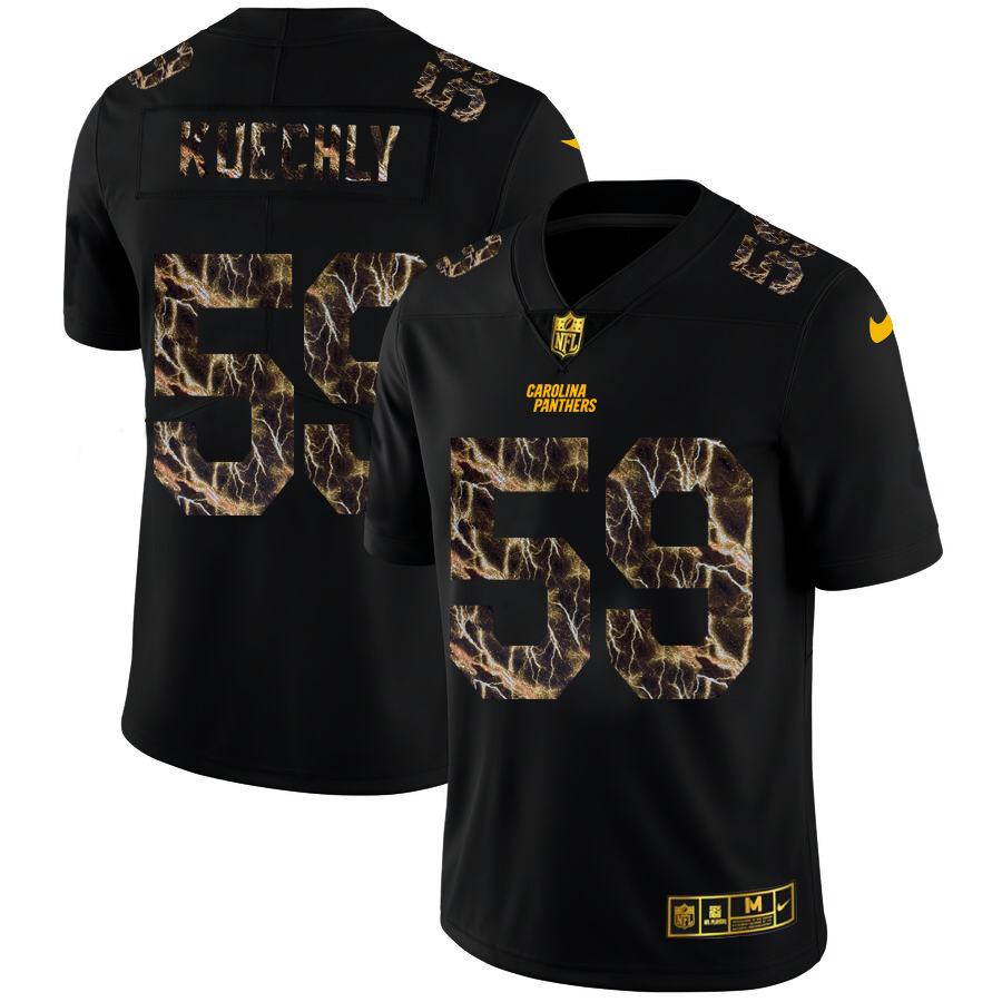 2020 Carolina Panthers #59 Luke Kuechly Men Black Nike Flocked Lightning Vapor Limited NFL Jersey->customized nfl jersey->Custom Jersey